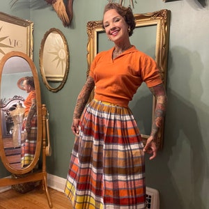 1950s Autumn Paint Chip Novelty Print Circle Skirt