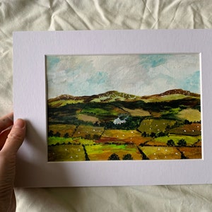 Gales en invierno, pintura gouache original de paisaje, casa de campo