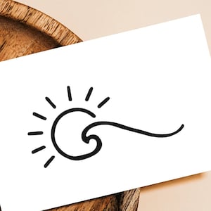 Ilustração de ondas de sol e surfe: impressão digital em preto e branco (SVG, PNG, PDF)