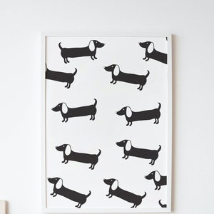 Black and white dachshund pattern illustration Digital Print, Dachshunds, Dog, Wiener dog, Dachshund Drawing, Wall Art, Dachshund Poster