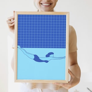 Swimming girl in the pool Poster, Art Print, Swimmer Wall Art, Swimming Poster, Swimmer Girl Poster, Swimming Wall Art Digital Download
