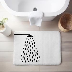 Badmat, zwart-wit douche in badkamertapijt, zwart-wit badmat, badkamerdecor, minimalistische badmat, douchemat