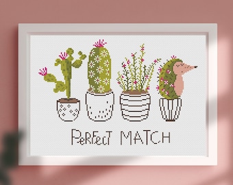 Perfect Match Cross Stitch Pattern - Cactus and Hedgehog Cross Stitch Chart - PDF Instant Download - Artmishka Cross Stitch