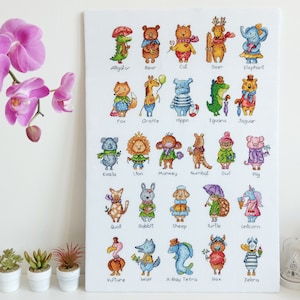 Patrón de punto de cruz con el alfabeto de animales divertidos - Fuente de punto de cruz para bebé - ABC de punto de cruz - Artmishka Vuelta al cole - Descarga instantánea en PDF