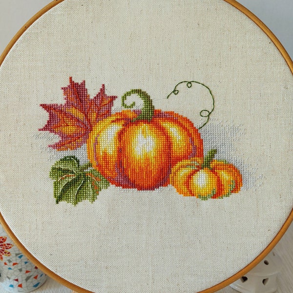 Cross Stitch Pattern Love autumn - Halloween Pumpkin and Fall Leaves Chart - Thanksgiving Theme Still Life - Artmishka - PDF Digital Pattern