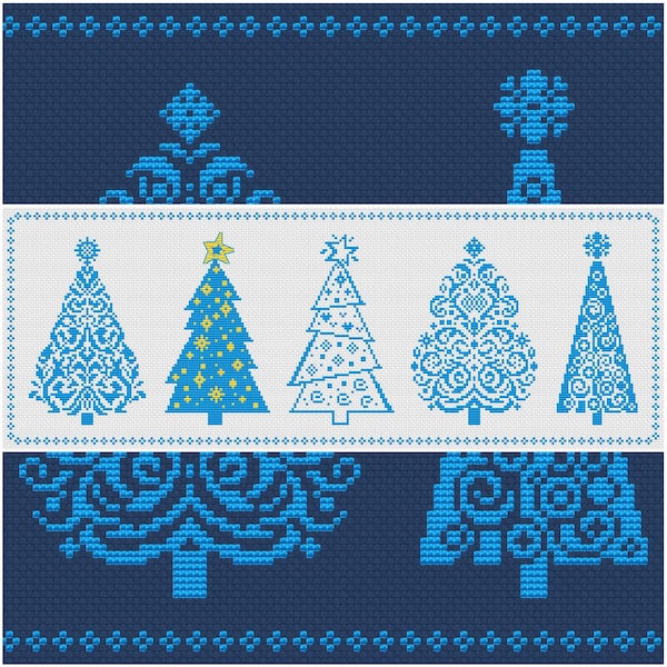 Christmas Tree Sampler Cross Stitch Pattern - Tableau de point de croix monochrome - Ensemble de 5 arbres de Noël - PDF téléchargement instantané - Artmishka