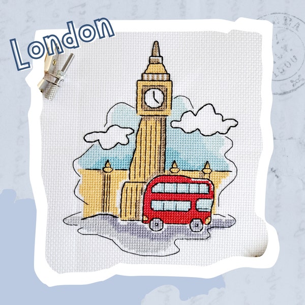 London Kreuzstichvorlage - Big Ben Tower - Roter Bus - Kreuzstichvorlage - PDF Sofort Download - Artmishka - PK
