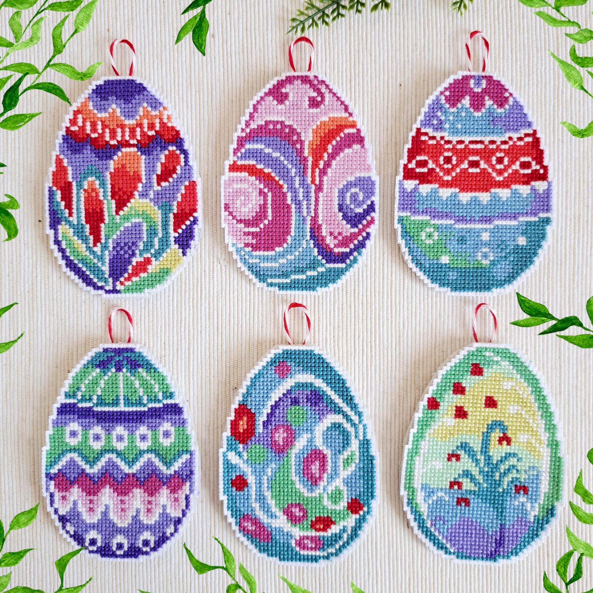 Easter Eggs Cross Stitch Pattern - Set of 6 Whimsical Festive Ornaments ...