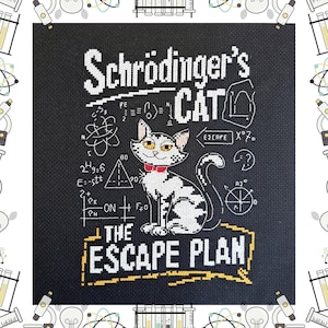 Modèle de point de croix chat de Schrödinger - plan d'évacuation - carte d'échantillons scientifiques - formule de physique - téléchargement PDF - point de croix Artmishka
