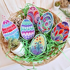 Easter Eggs Cross Stitch Pattern - Set of 6 Whimsical Festive Ornaments ...