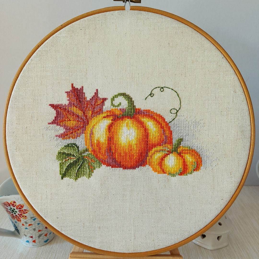 Cross Stitch Pattern Love Autumn - Halloween Pumpkin and Fall Leaves ...