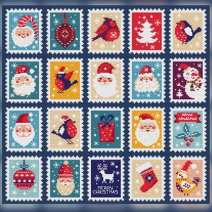 Christmas Stamps Set of 20 Cross Stitch Pattern - Cross Stitch Sampler - Cross Stitch Santa Ornament - PDF instant download - Artmishka
