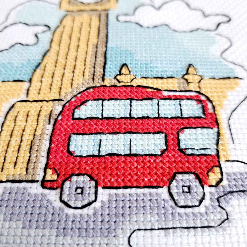 London Cross Stitch Pattern Big Ben Tower Red Bus Etsy