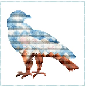 Adler Kreuzstichvorlage mit Vogel-Silhouette, Himmel und Bergen - PDF-Datei zum sofortigen Download - Artmishka