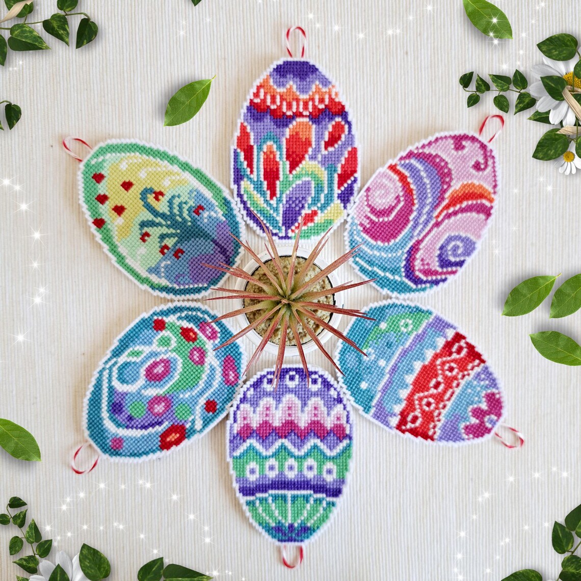 Easter Eggs Cross Stitch Pattern - Set of 6 Whimsical Festive Ornaments ...