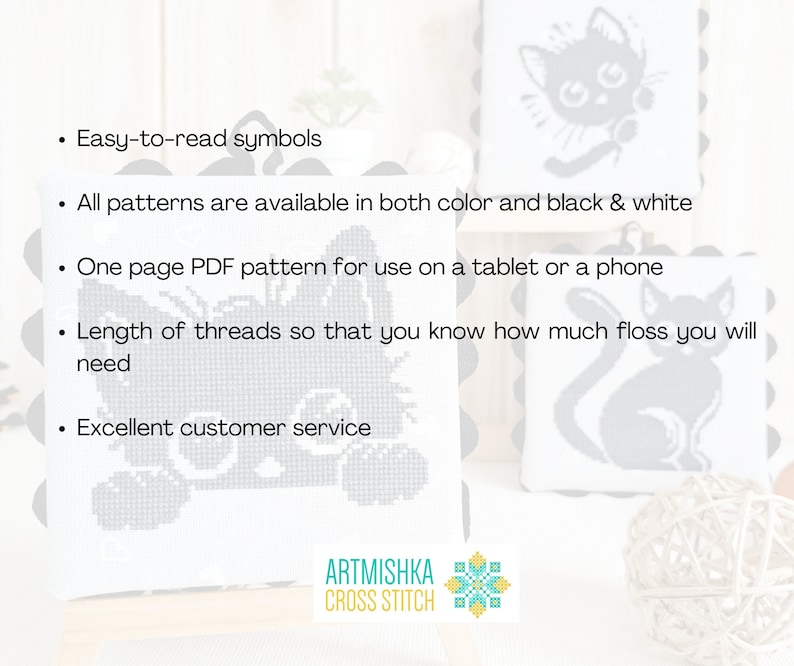 Set of 3 Halloween Black Cat Cross Stitch Ornaments Pattern PDF