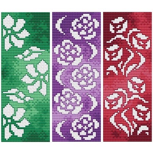 アッシジスタイルのクロスステッチブックマークパターン3個セット - 花のモチーフ - 初心者に優しいカウント刺繍チャート - Artmishka Cross Stitc