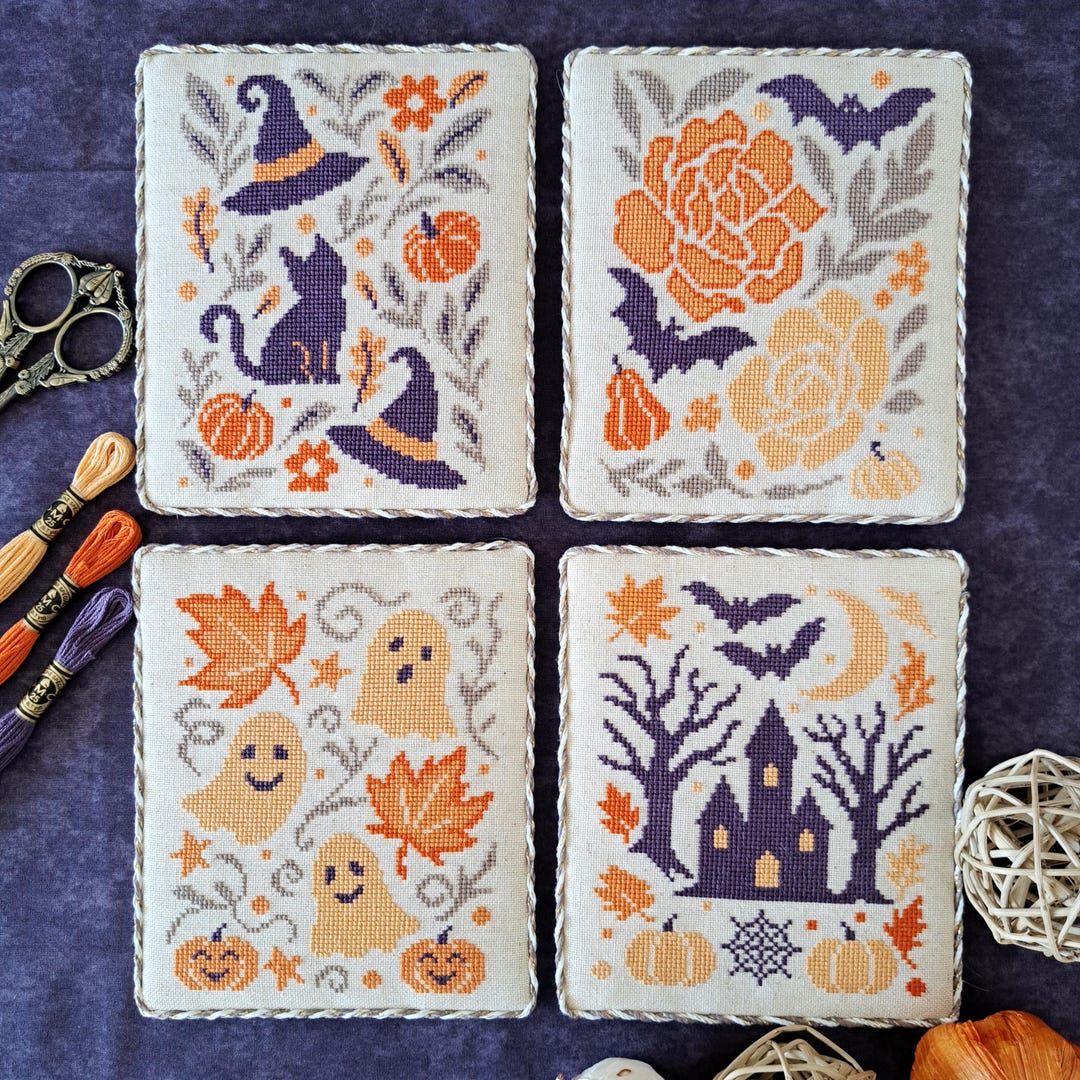 Fall Days Cross Stitch Pattern - Set of 4 Cross Stitch Designs - Autumn ...