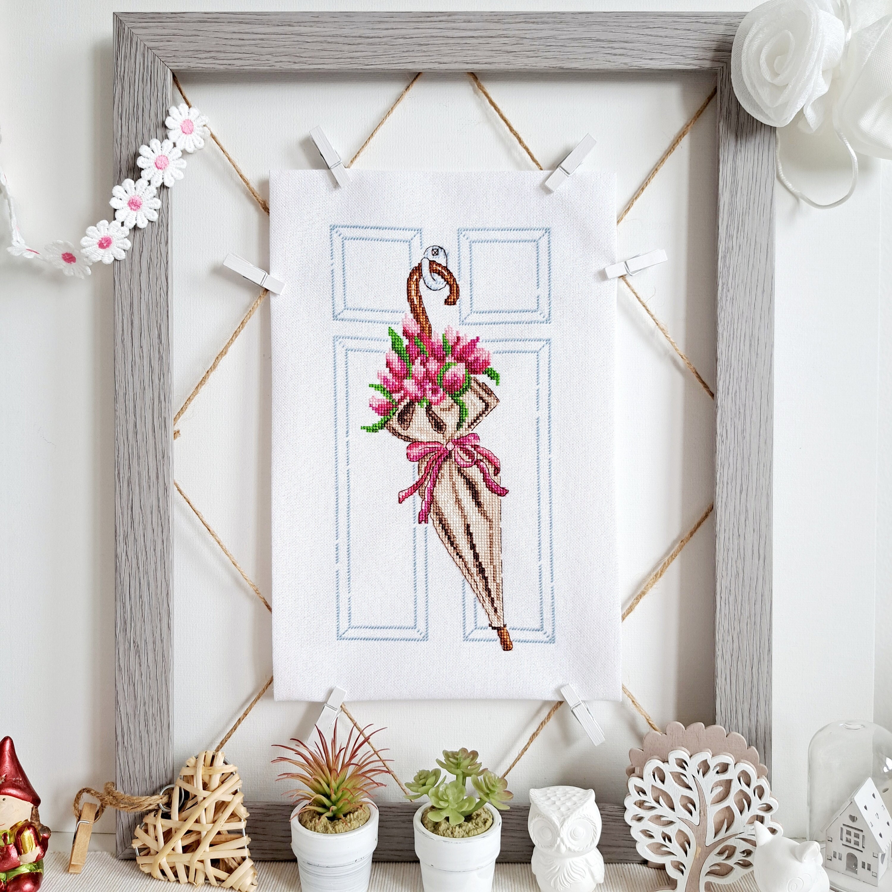 Umbrella With Flowers Cross Stitch Pattern PDF Cross Stitch Chart