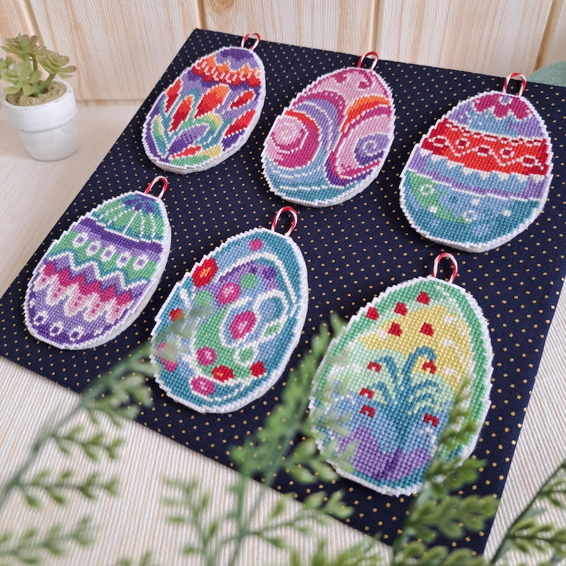 Easter Eggs Cross Stitch Pattern - Set of 6 Whimsical Festive Ornaments ...