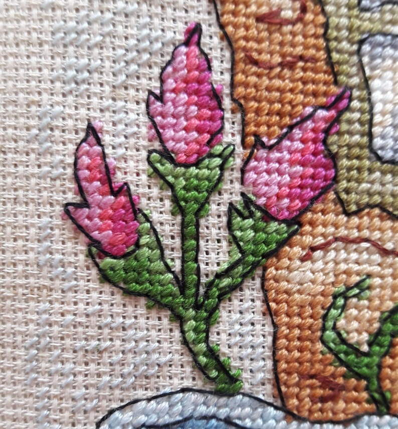 Easy home style. A Spring House Modern Cross Stitch Pattern with a magical wooden house surrounded by flowers PDF file instant download