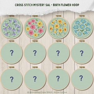 Birth Flower Hoop Cross Stitch Mystery Stitch-a-long (SAL) - Set van 12 pdf-patronen - lees de beschrijving aandachtig door - Artmishka