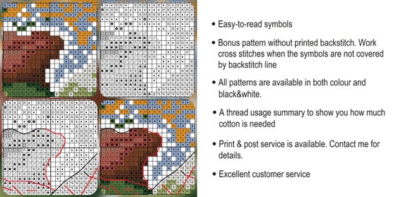 Easy home style. A Spring House Modern Cross Stitch Pattern with a magical wooden house surrounded by flowers PDF file instant download