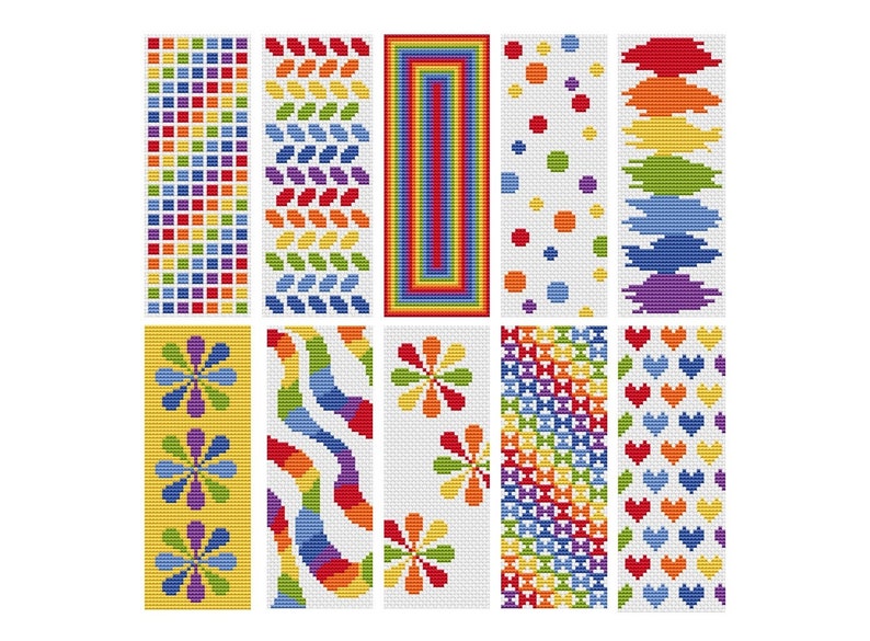 Cross Stitch Bookmark Pattern Set of 10 Charts Rainbow Etsy