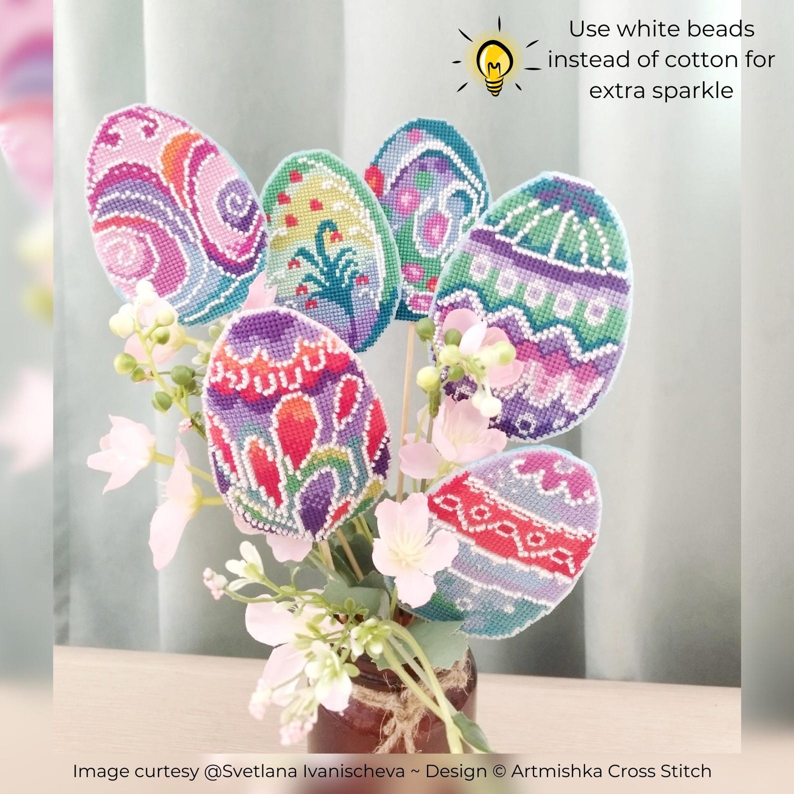 Easter Eggs Cross Stitch Pattern - Set of 6 Whimsical Festive Ornaments ...