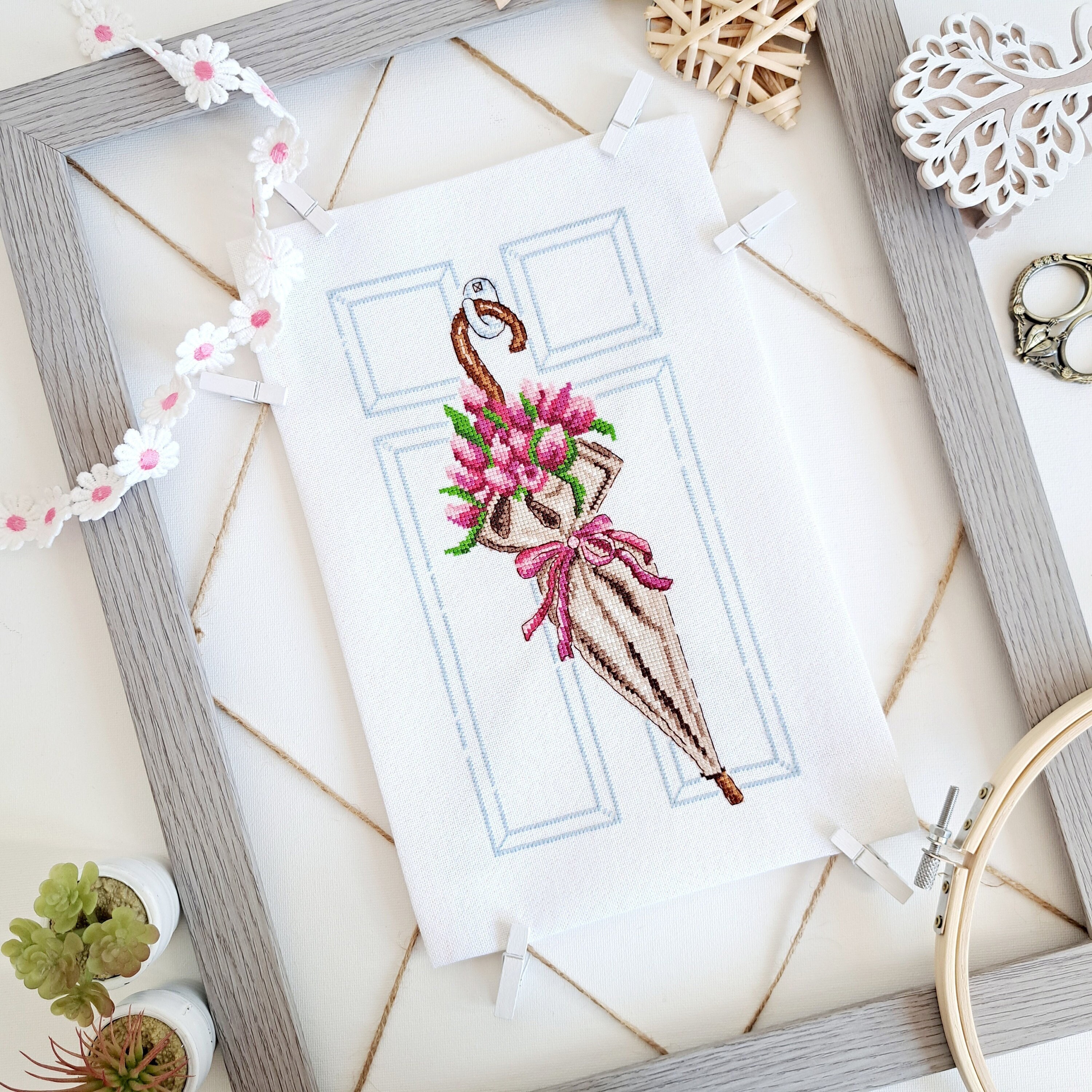 Umbrella With Flowers Cross Stitch Pattern PDF Cross Stitch Chart