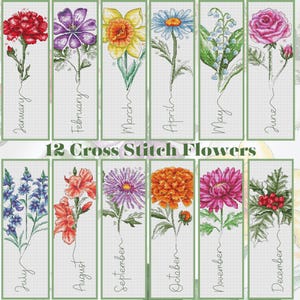 Set of 12 Birth Month Flowers Cross Stitch Patterns - Alphabet included - Cross Stitch Floral Blooms - Artmishka - PDF