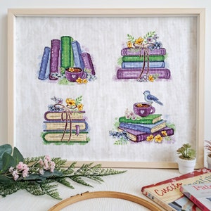 Books Flowers & Tea Cross Stitch Pattern - Cross Stitch Sampler Ornament - PDF Cross Stitch Chart - Artmishka Cross Stitch - PK friendly