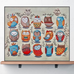 Cross Stitch Pattern Everyone Needs an Owl Sampler. Set of 15 Cute Birds. Halloween Ornaments. PDF file instant download.