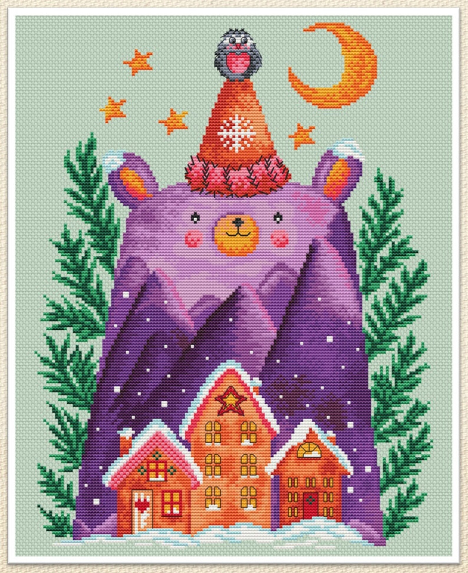 Snow Bear Cross Stitch Pattern Cross Stitch Kids Room Decor Etsy