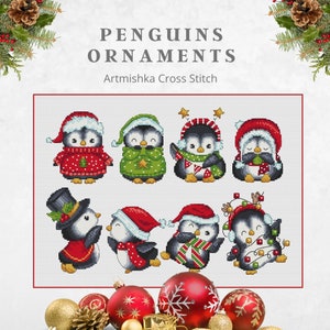Penguins Cross Stitch Pattern - Set of 8 Christmas Cross Stitch Ornaments - Artmishka SAL - Cross Stitch Sampler - PDF chart