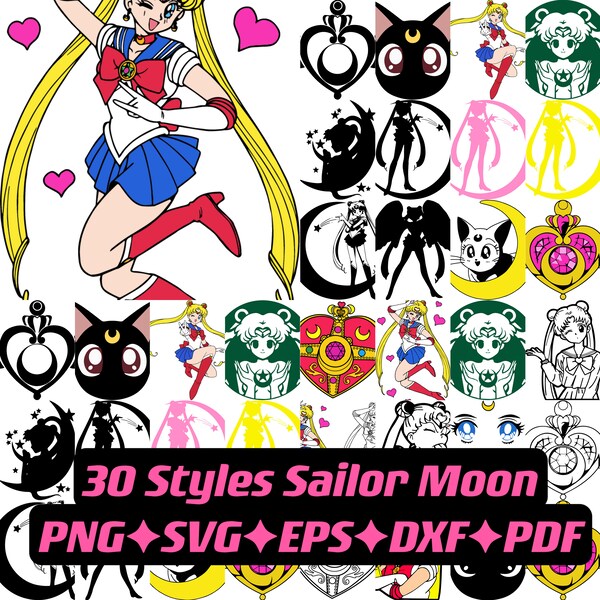 30 Sailor Moon  PNG SVG Eps DXF Bundle,Popular Png  Files,png Files for Cricut | Silhouette Cut Files | png for Shirts  | Cricut|png designs