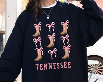 Boots with Bows Tennessee Sweatshirt Coquette Cowgirl Sweatshirt Coquette Clothing Western Girl Shirt Coquette Bow Cowgirl Boots Rodeo Retro