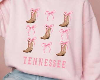 Boots with Bows Tennessee Sweatshirt Coquette Cowgirl Sweatshirt Coquette Clothing Western Girl Shirt Coquette Bow Cowgirl Boots Rodeo Retro