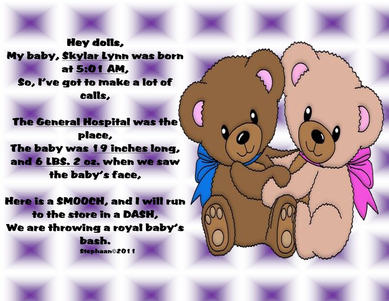 Baby Announcement Poem ANNOUNCE a Child HELP a Child Etsy