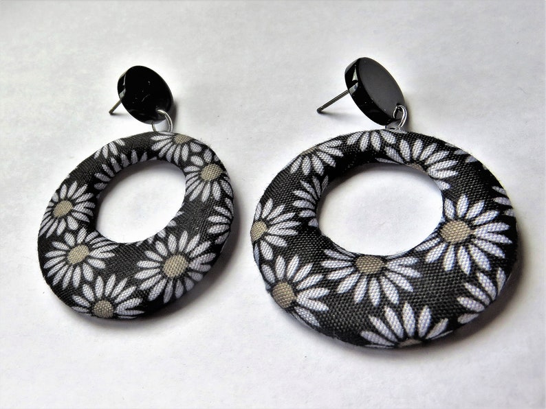 black Stud Earrings fabric earrings retro flower vintage