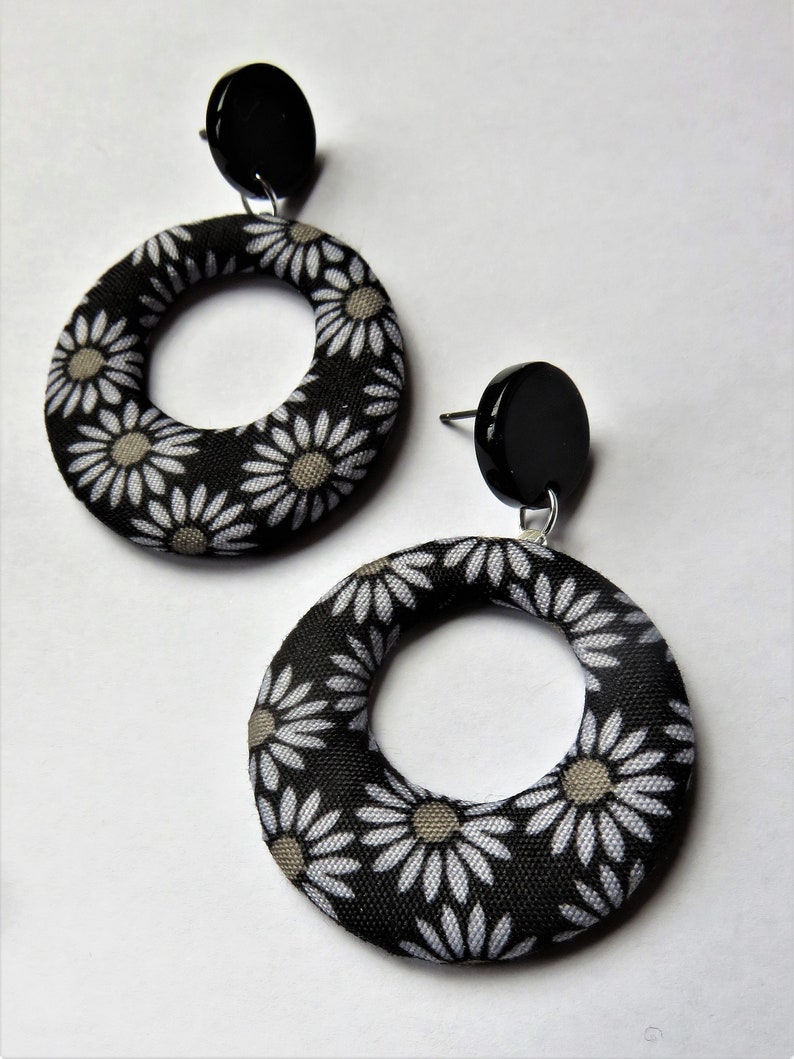 black Stud Earrings fabric earrings retro flower vintage
