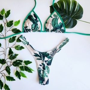 BIKINI LAURA Foliage - Classic Thong Bikini - Authentic Brazilian style, Brazilian bikini 90&#39;s high-waist bottoms, classic thong biki