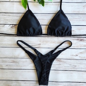 BIKINI AFRODITE Classico bikini perizoma vita bassa con parte anteriore a V, top bikini a triangolo Black