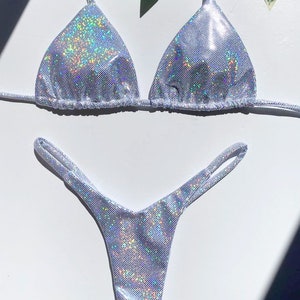 NEW BIKINI Afrodite White - Metallic version authentic brazilian thong bikini style, triangle bikini top, Brazilian bikini, narrow sides