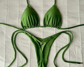 THONG BIKINI INES - Brazilian Thong Bikini – Triangle Top, Adjustable Side Ties