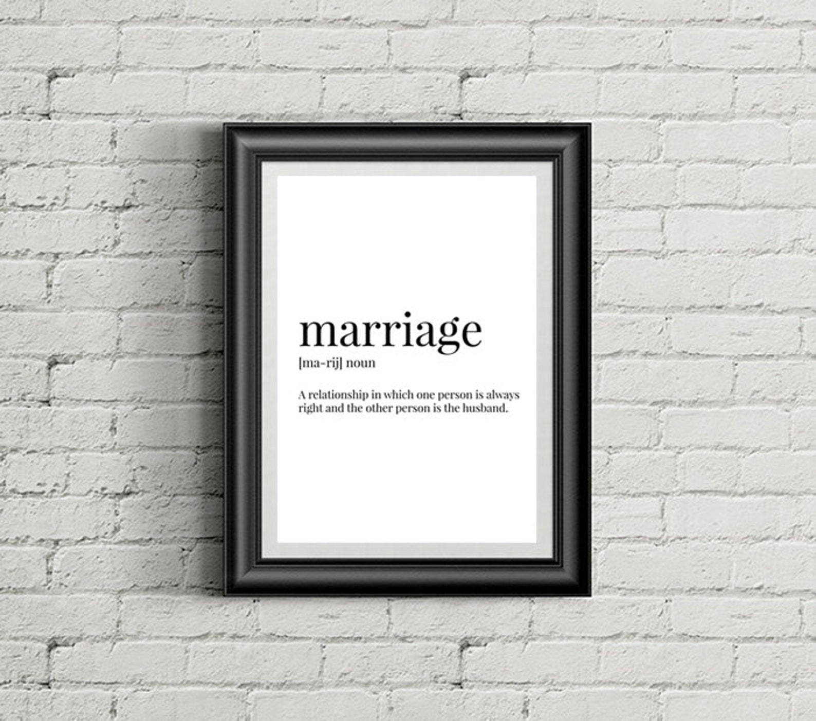 Marriage Definition Printable Wall Art Funny Quote Poster Etsy