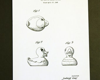 Squeaky duck, patent from 1949, limited edition print