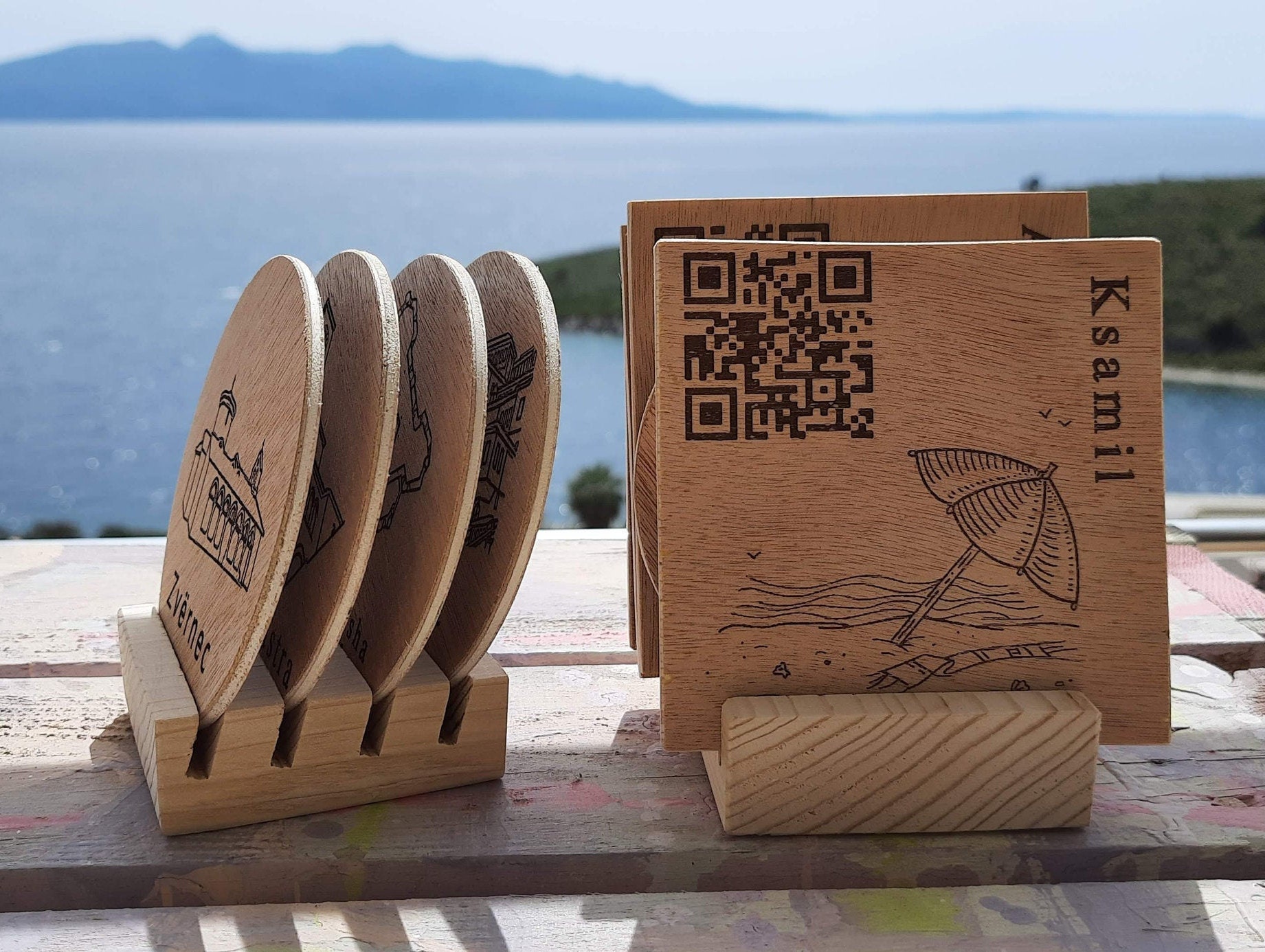 Sous-Verres en Bois Personnalisés avec Code Qr Pour Tasses de 9, 7 cm/3, 9 Diamètre