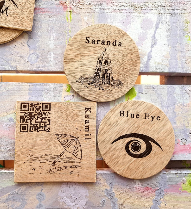 Custom Wooden Coasters With QR Code for Cups 9.7cm/3.9 Etsy