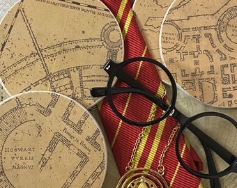 Ceramic Marauders Map Coaster - single or set of Harry Potter themed Hogwarts map drinks mat